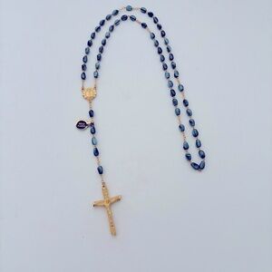 Gold Plated Chain Crucifix Rosary Necklace